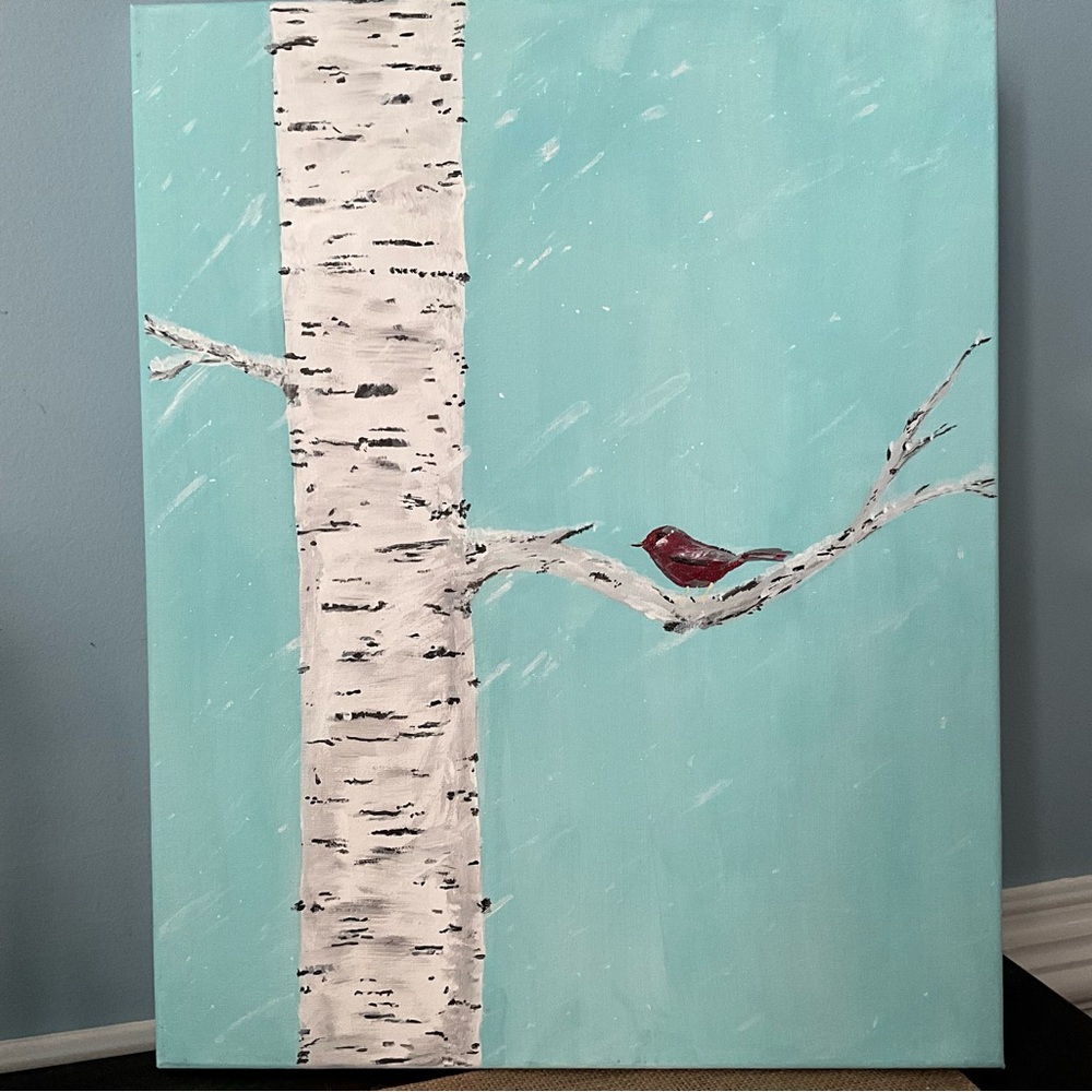 Birch Tree Red Bird original art work/acrylic painting/20x12/wall hanging - Picture 3 of 5